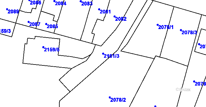 Parcela st. 2161/3 v KÚ Velké Meziříčí, Katastrální mapa