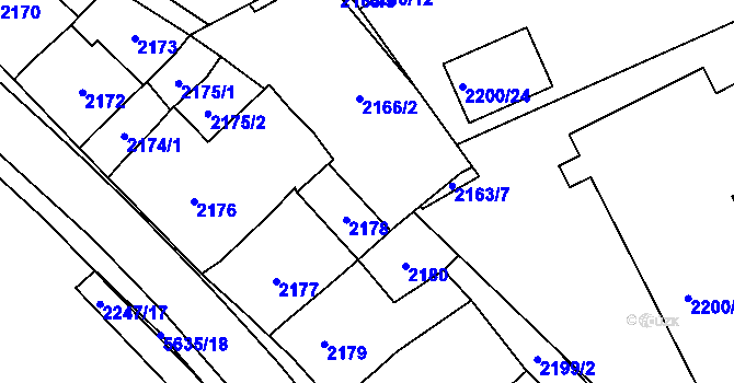Parcela st. 2166/3 v KÚ Velké Meziříčí, Katastrální mapa