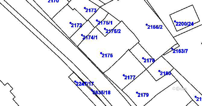 Parcela st. 2176 v KÚ Velké Meziříčí, Katastrální mapa