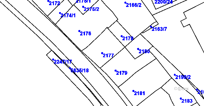 Parcela st. 2177 v KÚ Velké Meziříčí, Katastrální mapa