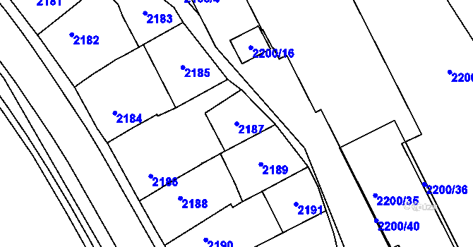 Parcela st. 2187 v KÚ Velké Meziříčí, Katastrální mapa