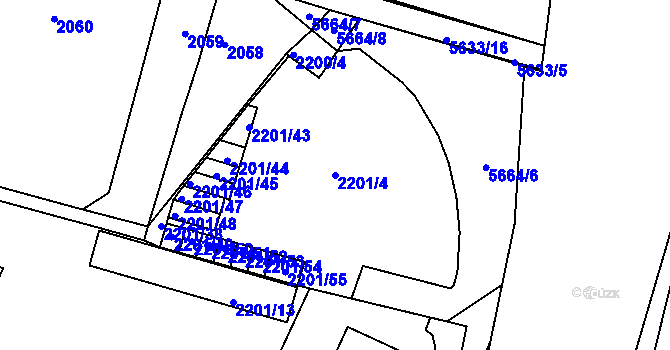 Parcela st. 2201/4 v KÚ Velké Meziříčí, Katastrální mapa