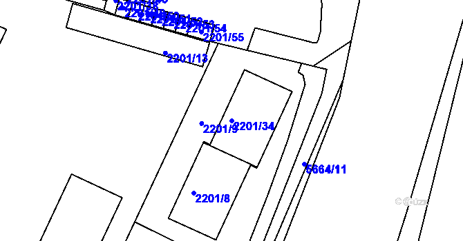 Parcela st. 2201/34 v KÚ Velké Meziříčí, Katastrální mapa