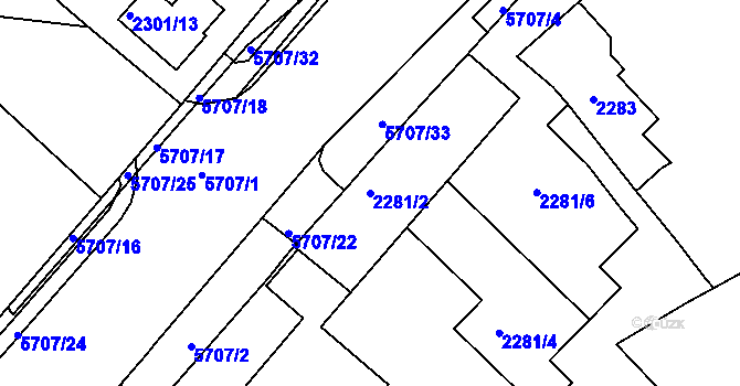 Parcela st. 2281/2 v KÚ Velké Meziříčí, Katastrální mapa