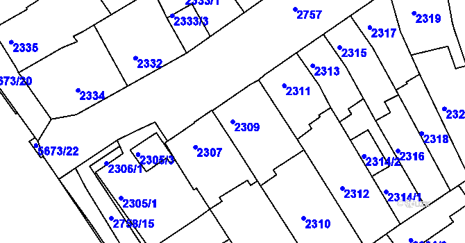 Parcela st. 2309 v KÚ Velké Meziříčí, Katastrální mapa