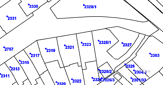 Parcela st. 2323 v KÚ Velké Meziříčí, Katastrální mapa