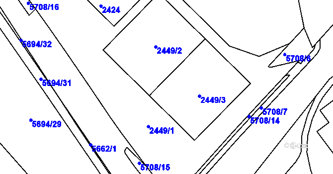 Parcela st. 2449 v KÚ Velké Meziříčí, Katastrální mapa