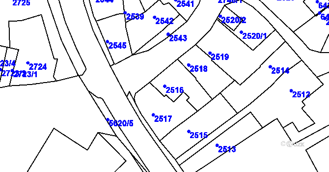 Parcela st. 2516 v KÚ Velké Meziříčí, Katastrální mapa