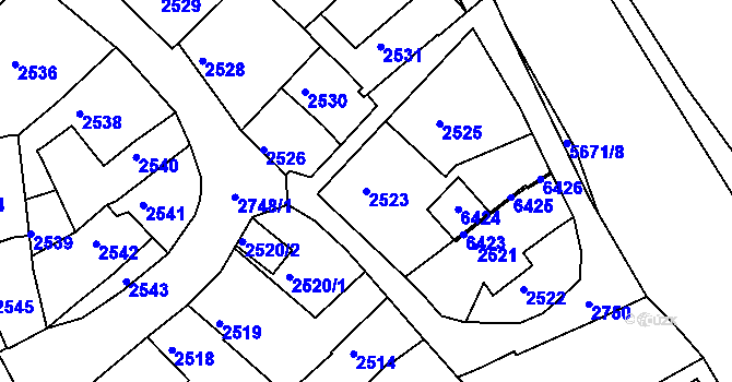 Parcela st. 2523 v KÚ Velké Meziříčí, Katastrální mapa