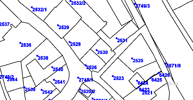 Parcela st. 2530 v KÚ Velké Meziříčí, Katastrální mapa