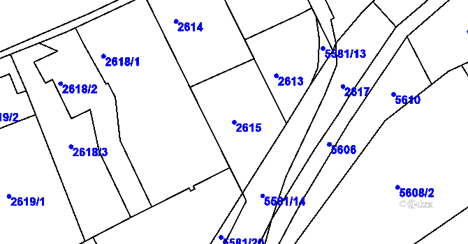 Parcela st. 2615 v KÚ Velké Meziříčí, Katastrální mapa