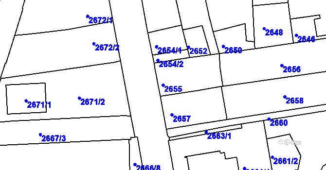 Parcela st. 2655 v KÚ Velké Meziříčí, Katastrální mapa