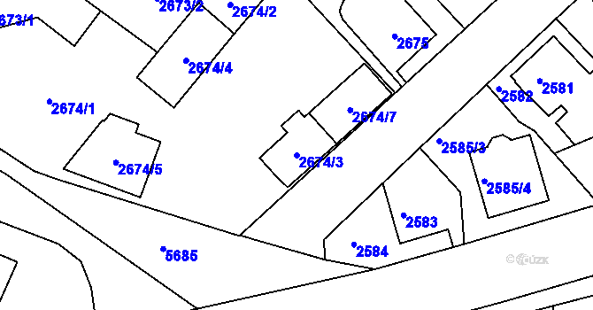 Parcela st. 2674/3 v KÚ Velké Meziříčí, Katastrální mapa