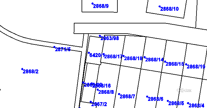 Parcela st. 2868/17 v KÚ Velké Meziříčí, Katastrální mapa