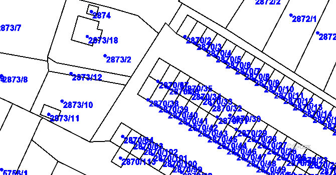 Parcela st. 2870/36 v KÚ Velké Meziříčí, Katastrální mapa