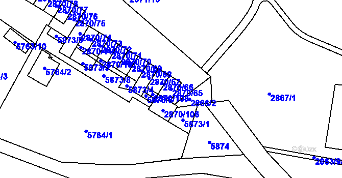 Parcela st. 2870/65 v KÚ Velké Meziříčí, Katastrální mapa