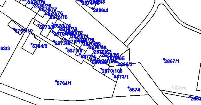 Parcela st. 2870/66 v KÚ Velké Meziříčí, Katastrální mapa