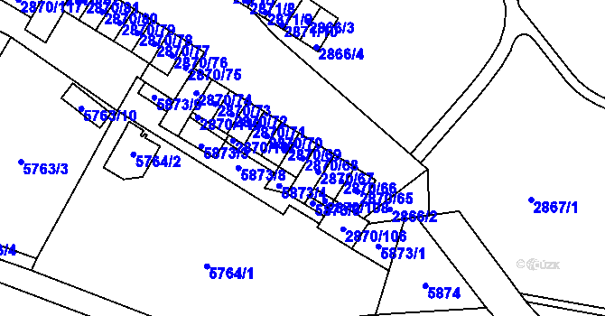 Parcela st. 2870/68 v KÚ Velké Meziříčí, Katastrální mapa