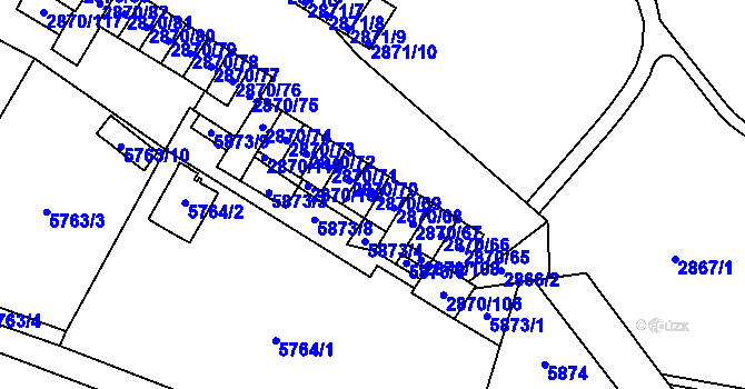 Parcela st. 2870/69 v KÚ Velké Meziříčí, Katastrální mapa