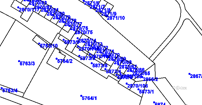 Parcela st. 2870/70 v KÚ Velké Meziříčí, Katastrální mapa