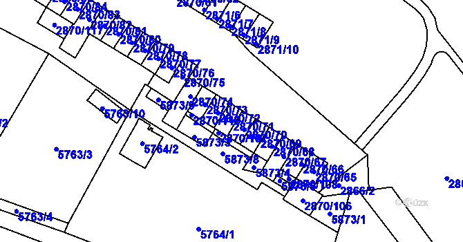 Parcela st. 2870/71 v KÚ Velké Meziříčí, Katastrální mapa