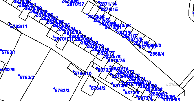 Parcela st. 2870/77 v KÚ Velké Meziříčí, Katastrální mapa