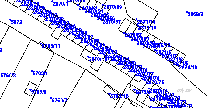 Parcela st. 2870/82 v KÚ Velké Meziříčí, Katastrální mapa