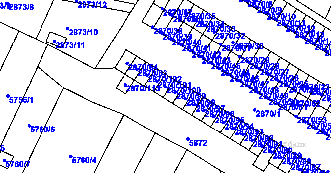 Parcela st. 2870/100 v KÚ Velké Meziříčí, Katastrální mapa