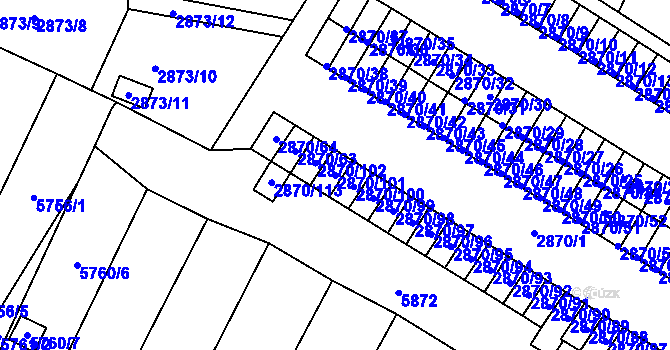 Parcela st. 2870/101 v KÚ Velké Meziříčí, Katastrální mapa