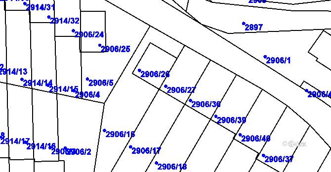 Parcela st. 2906/27 v KÚ Velké Meziříčí, Katastrální mapa