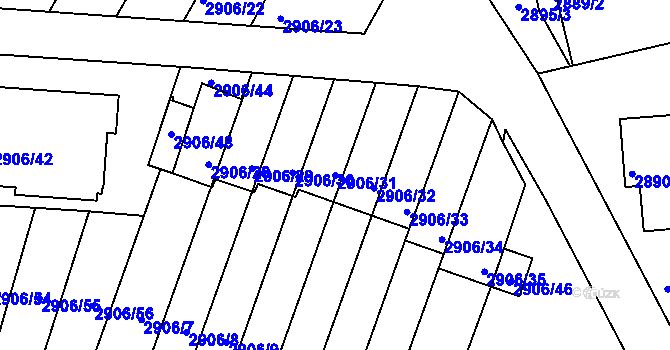 Parcela st. 2906/31 v KÚ Velké Meziříčí, Katastrální mapa