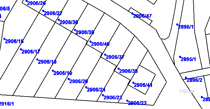 Parcela st. 2906/37 v KÚ Velké Meziříčí, Katastrální mapa