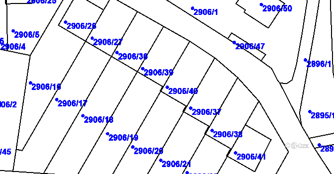 Parcela st. 2906/40 v KÚ Velké Meziříčí, Katastrální mapa