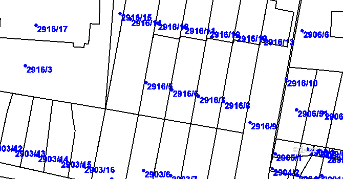 Parcela st. 2916/6 v KÚ Velké Meziříčí, Katastrální mapa