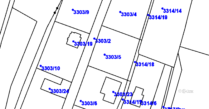 Parcela st. 3303/5 v KÚ Velké Meziříčí, Katastrální mapa