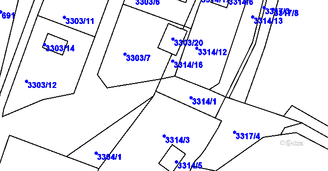 Parcela st. 3314/2 v KÚ Velké Meziříčí, Katastrální mapa