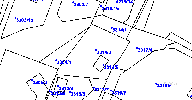 Parcela st. 3314/3 v KÚ Velké Meziříčí, Katastrální mapa