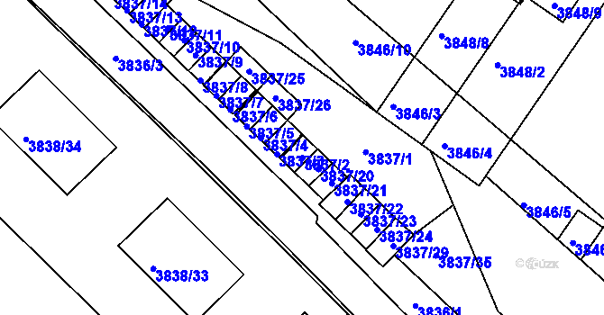 Parcela st. 3837/2 v KÚ Velké Meziříčí, Katastrální mapa