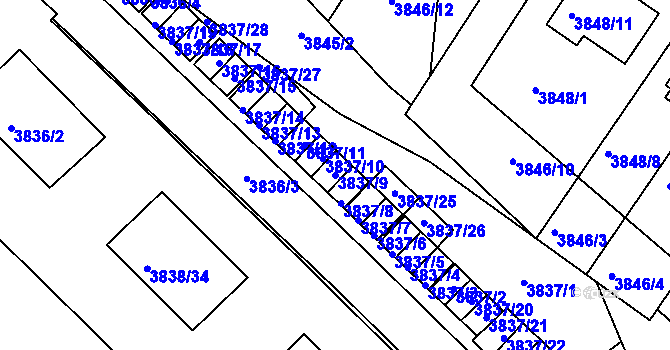 Parcela st. 3837/9 v KÚ Velké Meziříčí, Katastrální mapa