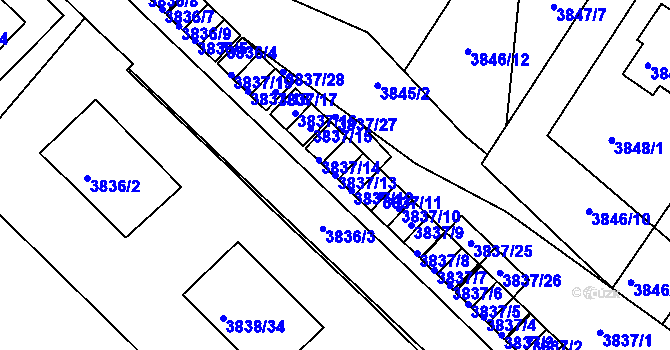Parcela st. 3837/13 v KÚ Velké Meziříčí, Katastrální mapa