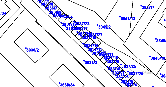 Parcela st. 3837/14 v KÚ Velké Meziříčí, Katastrální mapa
