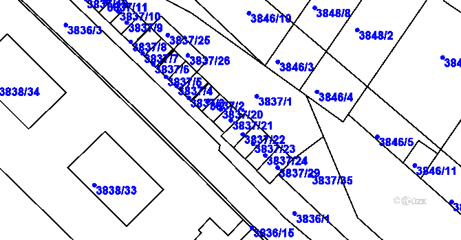 Parcela st. 3837/21 v KÚ Velké Meziříčí, Katastrální mapa
