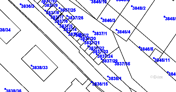 Parcela st. 3837/22 v KÚ Velké Meziříčí, Katastrální mapa