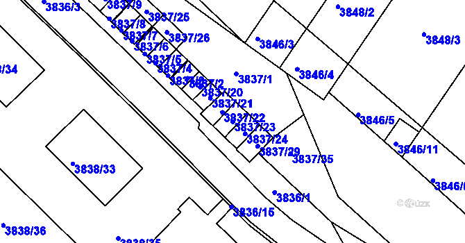 Parcela st. 3837/23 v KÚ Velké Meziříčí, Katastrální mapa