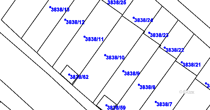Parcela st. 3838/10 v KÚ Velké Meziříčí, Katastrální mapa