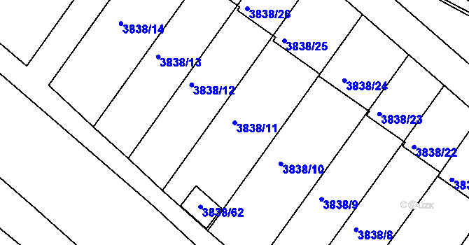 Parcela st. 3838/11 v KÚ Velké Meziříčí, Katastrální mapa