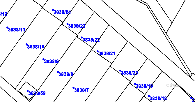 Parcela st. 3838/21 v KÚ Velké Meziříčí, Katastrální mapa