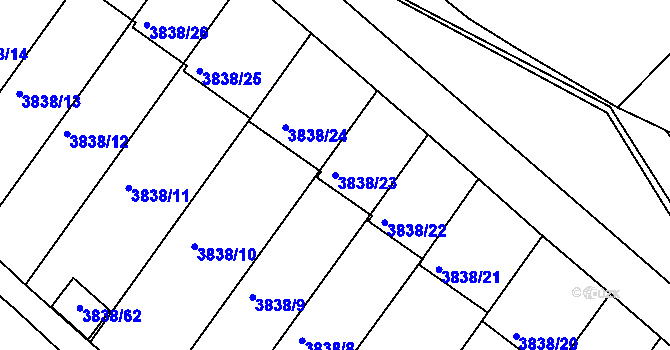 Parcela st. 3838/23 v KÚ Velké Meziříčí, Katastrální mapa