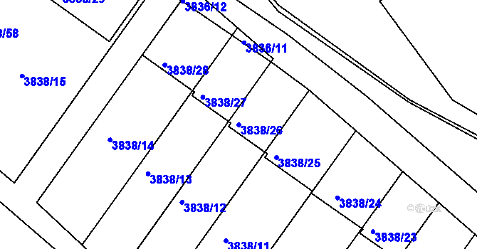 Parcela st. 3838/26 v KÚ Velké Meziříčí, Katastrální mapa