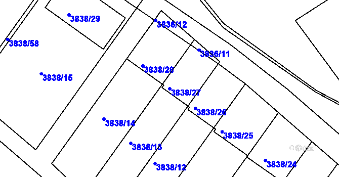 Parcela st. 3838/27 v KÚ Velké Meziříčí, Katastrální mapa